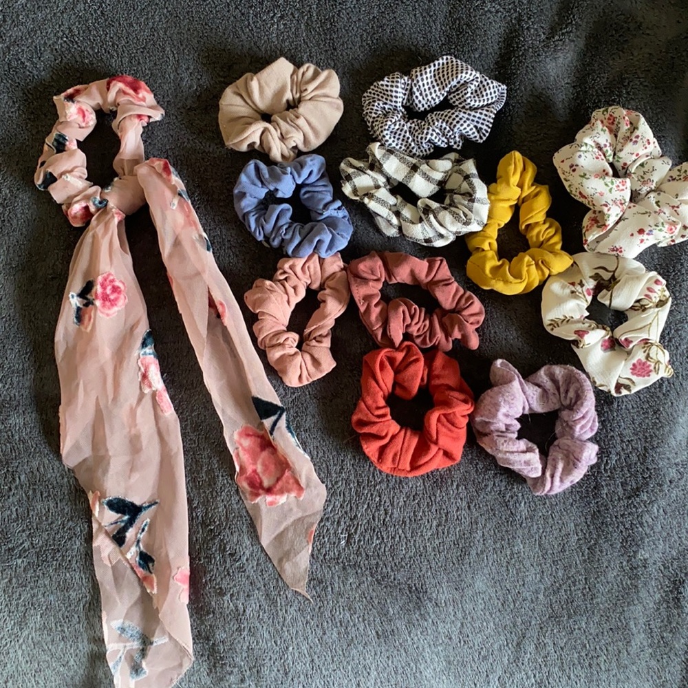 11 scrunches and one hair scarf